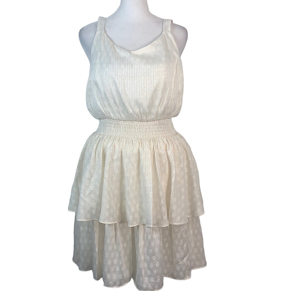 Express Cream and Gold Sleeveless Tiered Mini Dress- NWT